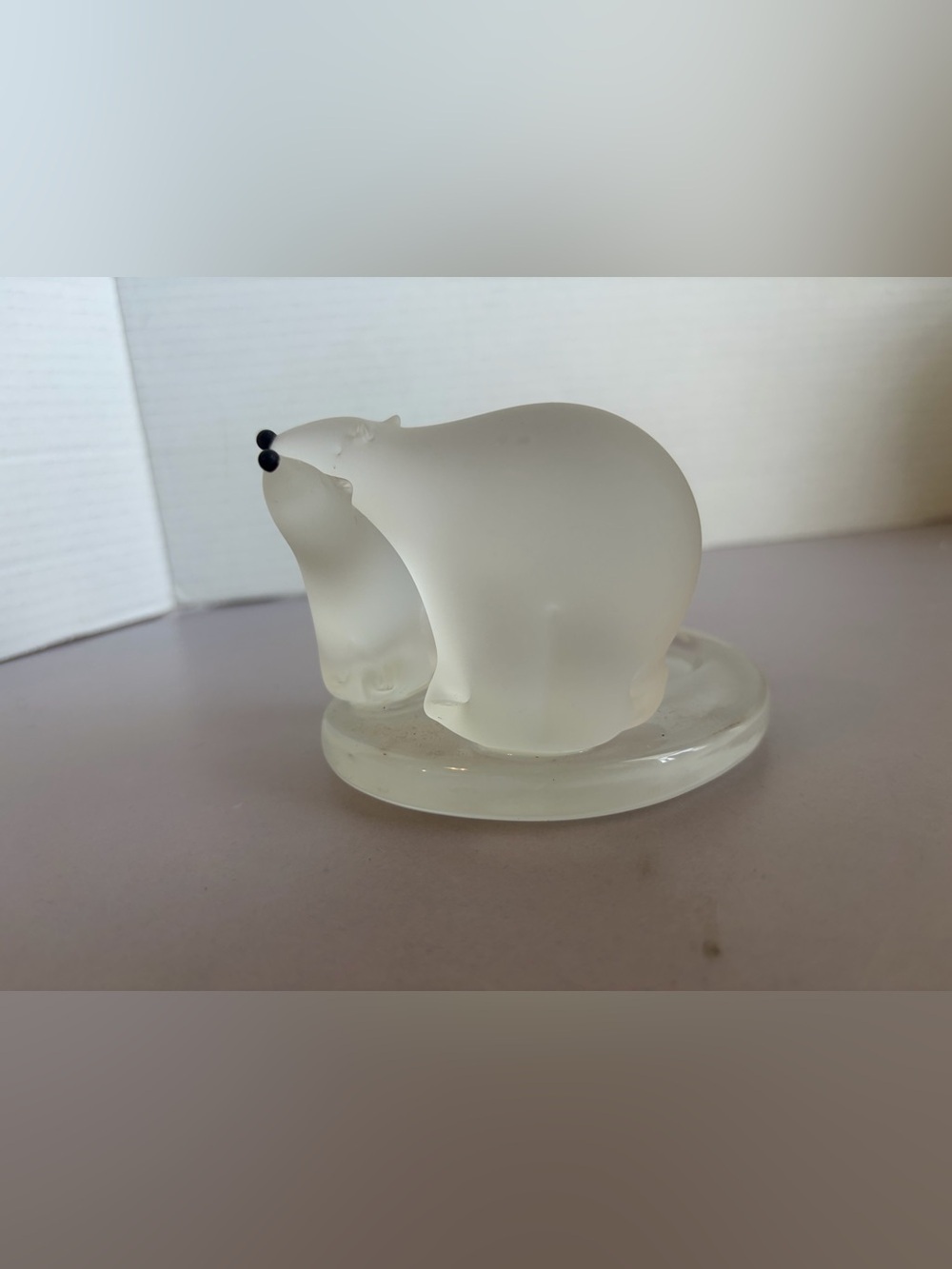 PartyLite Frosted Glass Polar Bear Figurine - White with Black Nose